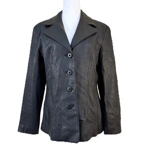 Wilson Leather Jacket Black Button Up Large